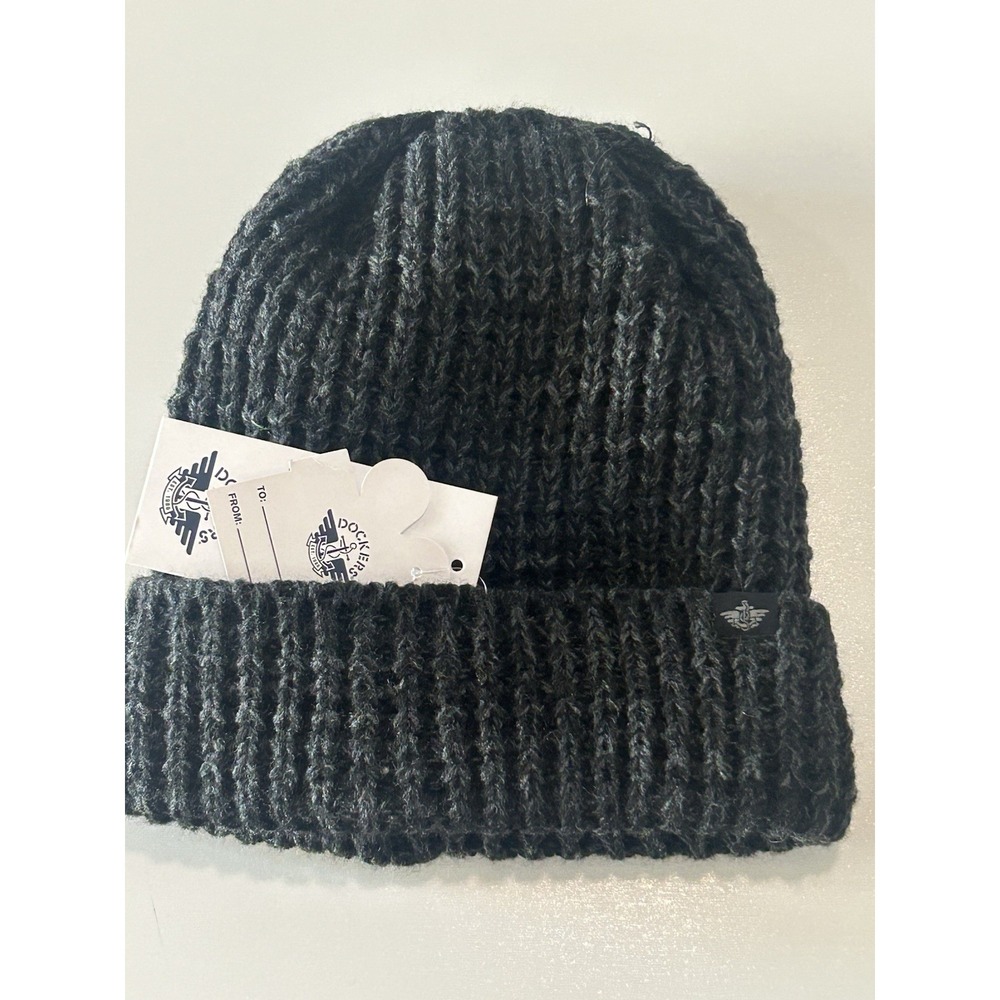 NEW Dockers Men's Beanie Winter Hat Sherpa Lining Charcoal Gray Knit